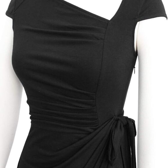 Amazon Liyinxi Retro 1950s Cap Sleeve Knee-Length Sheath Slim Midi Black dress s - Picture 5 of 11